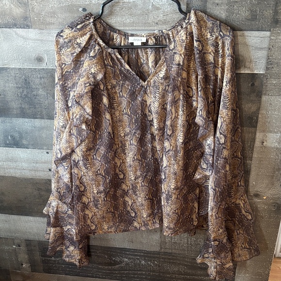 A.n.a Snake Print Ruffled Top - Picture 2 of 9